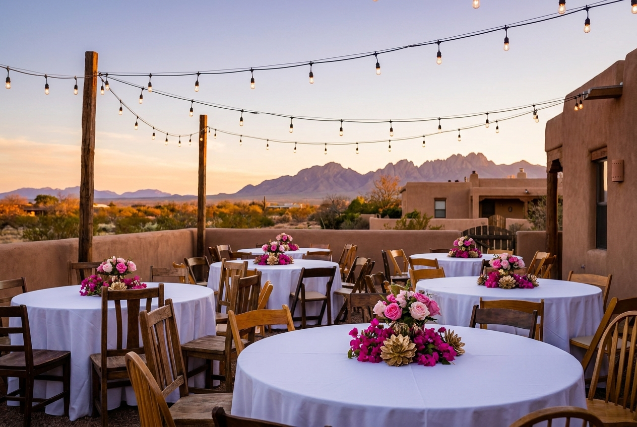 Quinceanera table setup with pink and gold florals