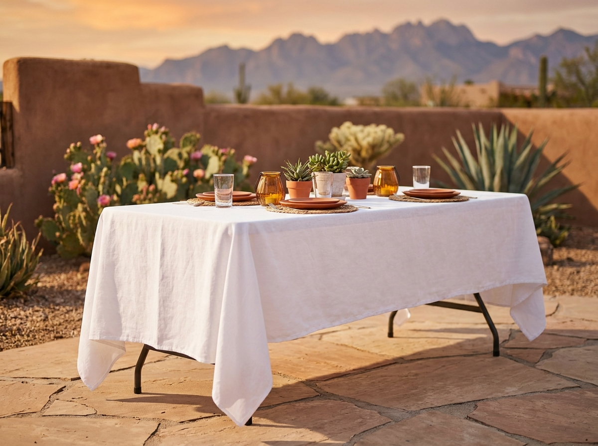 6 foot rectangle table set for an outdoor event in Las Cruces